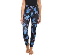 Disney Juniors Womens Leggings Stitch All Over Print Stretch (Black, Large)