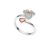 Disney Minnie Maus Ring aus 925er Sterlingsilber mit weißen Zirkonia und rosévergoldetem Herz, verstellbare Größe, für Damen und Mädchen, Fertig zum Verschenken, Offizieller Schmuck (Minnie 1)
