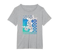 Disney Kingdom Hearts Sora Donald Goofy Kanji Checkerboard T-Shirt, Damen Große Größen, Grau Meliert, 4X