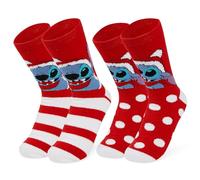 Disney Kuschelsocken Damen Teenager, 2er Pack Größe 35-41, Weich Flauschige Rutschfeste Haussocken, Warme Geschenke für Frauen (Rot Stitch)