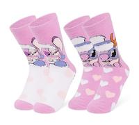 Disney Kuschelsocken Damen Teenager, 2er Pack Größe 35-41, Weich Flauschige Rutschfeste Haussocken, Warme Geschenke für Frauen (Rosa Angel)