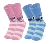 Disney Kuschelsocken Damen Teenager, 2er Pack Größe 35-41, Weich Flauschige Rutschfeste Haussocken, Warme Geschenke für Frauen (Mehrfarbig Stitch/Angel)