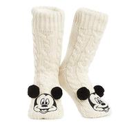Disney Kuschelsocken Damen Teenager mit 3D-Ohren Größe 35-41, Flauschig Rutschfest ABS Stoppersocken, Geschenke für Frauen (Beige Mickey)