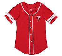 Disney Ladies Mickey Mouse Fashion Shirt - Ladies Classic Mickey Mouse Clothing Mickey Mouse Baseball Jersey Tee (Red Baseball, Large)