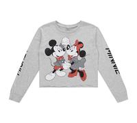 Disney Ladies Mickey Mouse Fashion Shirt Mickey Mouse Cropped Crewneck with Sleeve Print (Heather Grey, Small)