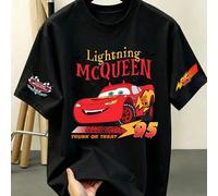 Disney Lightning McQueen 95 Racing Kurzarm-T-Shirt mit Doppelärmel-Druck, das klassische Cartoon-Elemente von Racing Movie enthält, kombiniert mit Vin