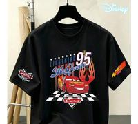 Disney Lightning McQueen 95 Racing Kurzarm-T-Shirtcamisetas hombre veranotops verano mit Doppelärmel-Druck, das klassische Cartoon-Elemente von Racing
