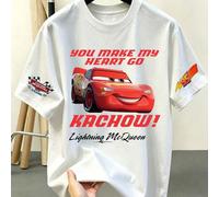 Disney Lightning McQueen 95 Racing Kurzarm-T-Shirtcamisetas hombre veranotops verano mit Doppelärmel-Druck, das klassische Cartoon-Elemente von Racing