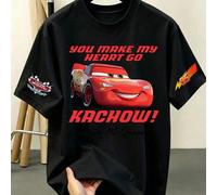 Disney Lightning McQueen 95 Racing Kurzarm-T-Shirtcamisetas hombre veranotops verano mit Doppelärmel-Druck, das klassische Cartoon-Elemente von Racing