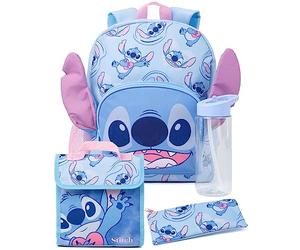 Disney Lilo and Stitch 4-teiliger Rucksack Mädchen | Kinder Jungen Alien Charakter 3D Ohren Rucksack Lunch Bag Federmäppchen Und Wasserflasche | Back to School Bag Geschenke