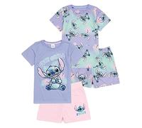 Disney Lilo and Stitch Girls 2er Pack Pyjama | Kinder Pink Lila Just Chill animierte Alien T-Shirts Shorts Set Film Nachtwäsche Merchandise