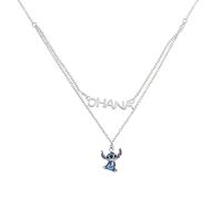 Disney Lilo and Stitch Halskette mit Doppelkettenanhänger, Silber und Blau, Sterlingsilber, Sterling Silber