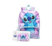 Disney Lilo and Stitch Kinderrucksack, 3-teiliges Mädchen-Beutel-Set mit Geldbörse, Geldbörse und Schlüsselanhänger