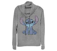 Disney Lilo Simply Stitch Damen Pullover Langarm Wasserfallkragen, Grau meliert, 3XL