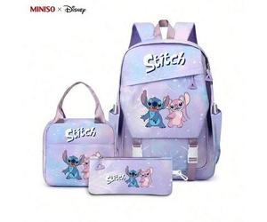 Disney Lilo & Stitch 3-in-1 Schüler Rucksack Set, beinhaltet Rucksack + Lunchbox + Federmäppchen, perfektes Geschenk zum Schulstart