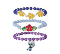 Disney Lilo & Stitch 3-Teiliges Armband-Set, Offizielles Lizenzprodukt, Freundschaftsarmband mit Stitch und Blume, Verstellbar, Grün Rosa, Geschenke