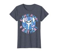 Disney Lilo & Stitch Aloha Happy 4th Birthday T-Shirt, Damen, Blau Meliert, L