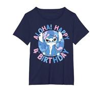 Disney Lilo & Stitch Aloha Happy 4th Birthday T-Shirt, Damen Große Größen, Marineblau, 6X