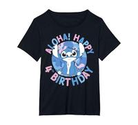 Disney Lilo & Stitch Aloha Happy 4th Birthday T-Shirt, Damen Große Größen, Schwarz, 5X