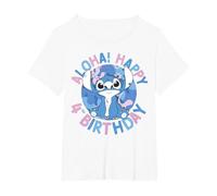 Disney Lilo & Stitch Aloha Happy 4th Birthday T-Shirt, Damen Große Größen, Weiß, 1X