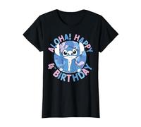 Disney Lilo & Stitch Aloha Happy 4th Birthday T-Shirt, Damen, Schwarz, XL