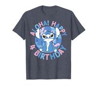 Disney Lilo & Stitch Aloha Happy 4th Birthday T-Shirt, Herren, Blau Meliert, 3XL
