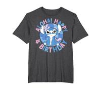 Disney Lilo & Stitch Aloha Happy 4th Birthday T-Shirt, Herren Große Größen, Anthrazit Meliert, 5X Tall