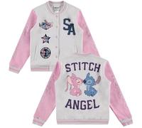 Disney Lilo, Stitch and Angel Varsity Bomberjacke, für kleine und große Mädchen, Größen 32-44, Hellgrau/Rosa, 14-16