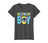 Disney Lilo & Stitch Birthday Boy Blue Stitch Logo & Icon T-Shirt, Damen, Anthrazit Meliert, S