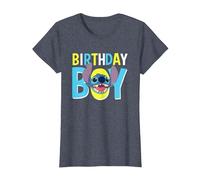 Disney Lilo & Stitch Birthday Boy Blue Stitch Logo & Icon T-Shirt, Damen, Blau Meliert, S