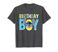 Disney Lilo & Stitch Birthday Boy Blue Stitch Logo & Icon T-Shirt, Herren, Anthrazit Meliert, S
