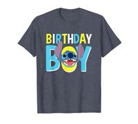 Disney Lilo & Stitch Birthday Boy Blue Stitch Logo & Icon T-Shirt, Herren, Blau Meliert, S