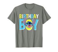 Disney Lilo & Stitch Birthday Boy Blue Stitch Logo & Icon T-Shirt, Herren, Heidekraut/Armeegrün, S