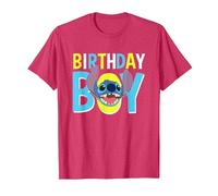 Disney Lilo & Stitch Birthday Boy Blue Stitch Logo & Icon T-Shirt, Herren, Rot Meliert, S