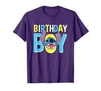 Disney Lilo & Stitch Birthday Boy Blue Stitch Logo & Icon T-Shirt, Herren, Violett, S