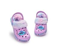 Disney Lilo & Stitch Clogs für Mädchen | Gummi-Slip-Ons für Kinder mit Stitch-Charm-Charm in Lila | Pelzgefütterte Sandalen-Slipper für Kinder mit Fersenriemen und Blumendruck | Animationsfilm