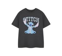 Disney Lilo & Stitch College Mädchen Weißes Kurzarm-T-Shirt | Süßes Grafik-T-Shirt für Teenager | Ohana-Stich-Charakter-Top | Varisty Apparel Geschenk für Mädchen und Fans