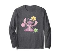Disney Lilo & Stitch Cute Angel Floral Sparkles Chest Logo Langarmshirt