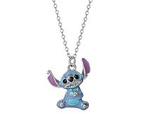 Disney Lilo & Stitch Damen-Halskette aus Sterlingsilber, 3D-Anhänger, Stichhalskette mit 45,7 cm langer Kette, Schmuck für Frauen, Sterlingsilber, nicht zutreffend, Blau, Silber, Sterling Silber, Kein