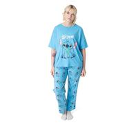 Disney Lilo & Stitch Damen Pyjama-Set | Kurzarmoberteil mit Stichgrafik für Erwachsene und Pyjamahose mit langem Bein in Blau | Damen-Nachtwäsche mit Charakter-Allover-Print