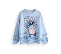 Disney Lilo & Stitch Damen Weihnachtspullover in Blau | Warmer grafischer Strickpullover für Erwachsene | Festliches Feiertags-Langarm-Strickoberteil | Lustiger Strickpullover, Film-Merchandise