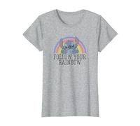 Disney Lilo & Stitch Follow Your Rainbow T-Shirt, Damen, Grau Meliert, S