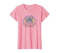 Disney Lilo & Stitch Follow Your Rainbow T-Shirt, Damen, Rosa, 3XL