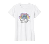 Disney Lilo & Stitch Follow Your Rainbow T-Shirt, Damen, Weiß, 3XL