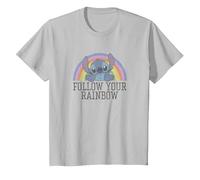 Disney Lilo & Stitch Follow Your Rainbow T-Shirt, Kinder, Silber, 152