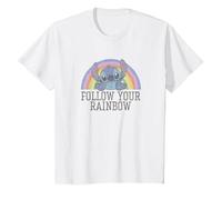Disney Lilo & Stitch Follow Your Rainbow T-Shirt, Kinder, Weiß, 152