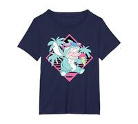Disney Lilo & Stitch Ice Cream Retro 90s Beach T-Shirt, Damen Große Größen, Marineblau, 2X