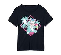 Disney Lilo & Stitch Ice Cream Retro 90s Beach T-Shirt, Damen Große Größen, Schwarz, 6X