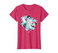 Disney Lilo & Stitch Ice Cream Retro 90s Beach T-Shirt, Damen, Rot Meliert, S