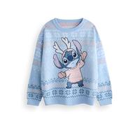 Disney Lilo & Stitch Kids Blauer gestrickter Weihnachtspullover | Festlicher Feiertagspullover - warm, lustig und gemütlich | Erleben Sie den Winterzauber von Stitch mit Sti